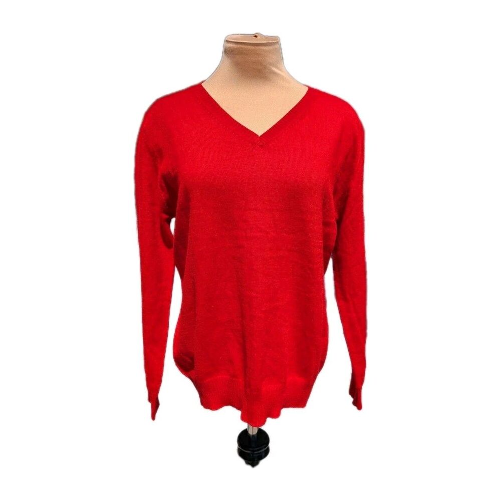 Yang Rong Jing Pin Women's XXL Red Cashmere Sweater V-neck Pullover Soft Luxury